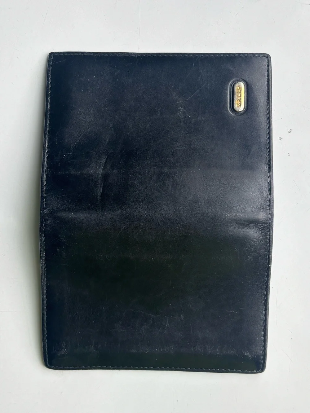 Vintage Bally Black Leather Card with Gold Name Plaque
